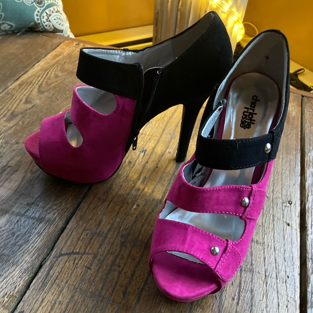 Charlotte Russe black and pink shade heels
